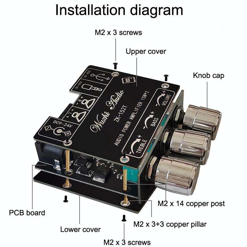 ZK-302 Mini Bluetooth 5.1 Receiving Audio Module With Power Amplifier Digital D Stereo Dual Channel