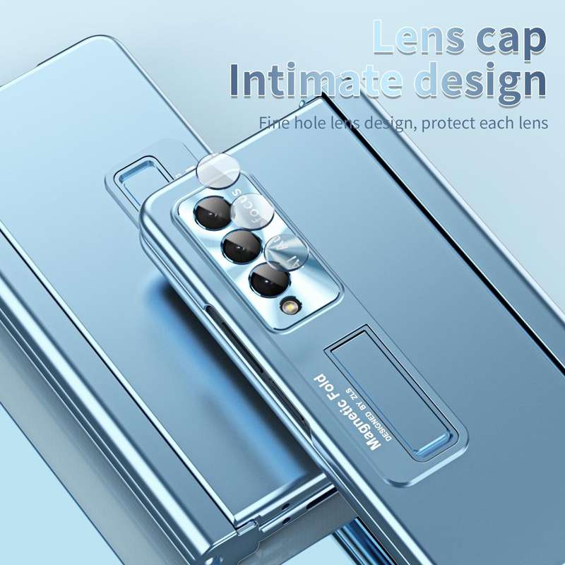 For Samsung Galaxy Z Fold3 5G Electroplating Corrugated Hinge Folding Phone Case with Pen Slot(Blue)