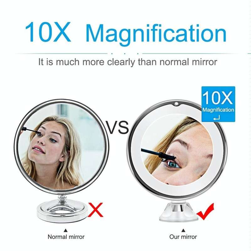 12cm Makeup Mirror with LED Fill Light 10X Magnification Suction Cup Beauty Mirror