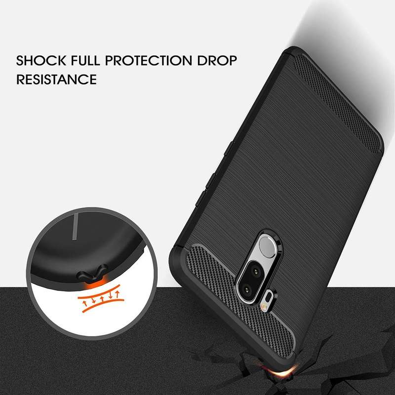 For LG G7 ThinQ Brushed Texture Carbon Fiber Shockproof TPU Protective Back Case (Black)
