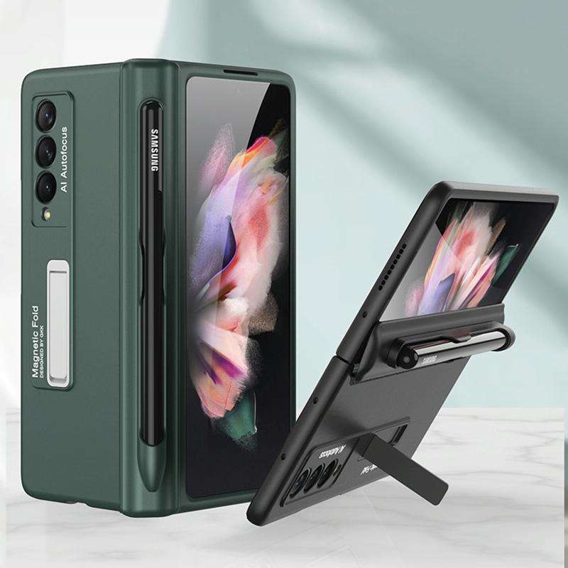 For Samsung Galaxy Z Fold3 5G GKK Magnetic Full Coverage Phone Flip Case with Pen Slot(Dark Green)