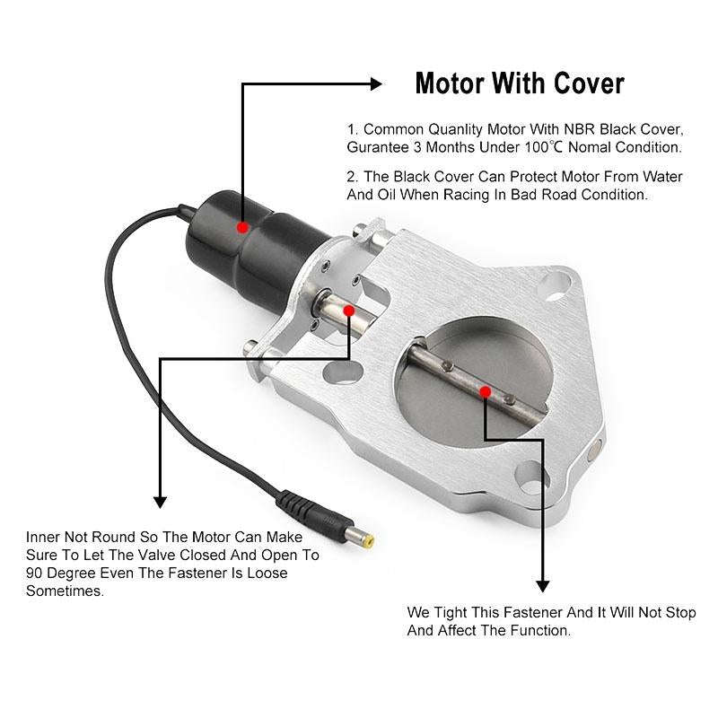 Universal Car Stainless Steel Racing Electric Exhaust Cutout Valves Control Motor, Size:2.25 inch