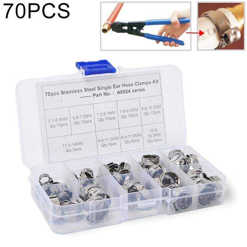 70 PCS Adjustable Single Ear Plus Stainless Steel Hydraulic Hose Clamps O-Clips Pipe Fuel Air, In...
