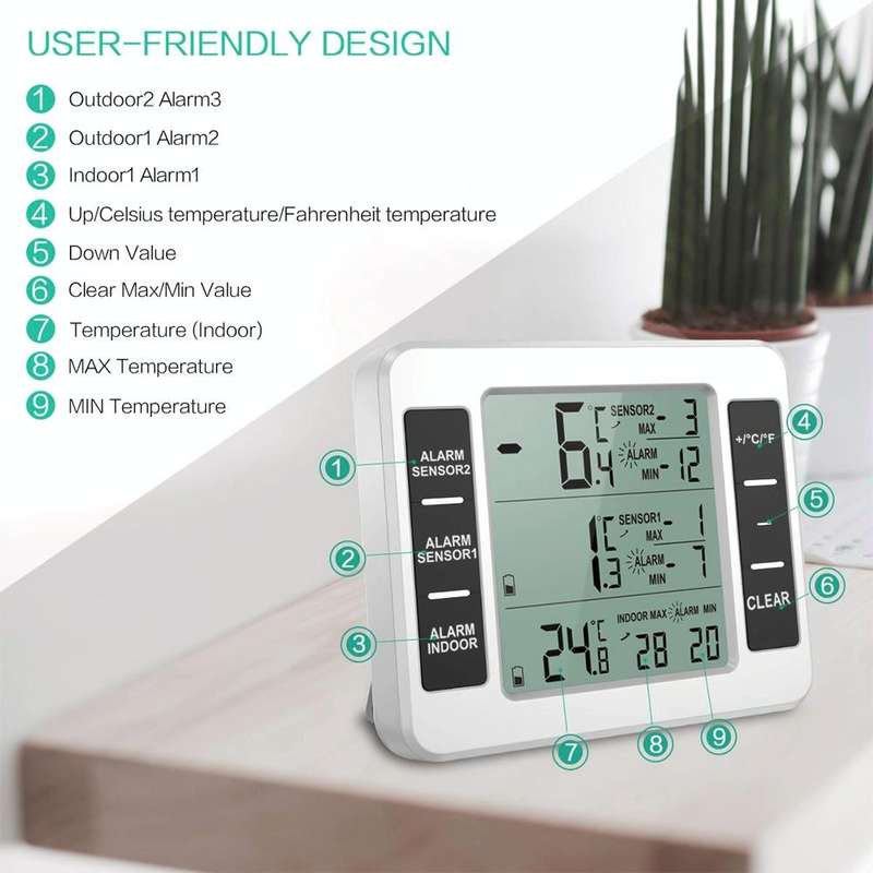SN010 Wireless Indoor Outdoor High-Precision Thermometer Electronic Refrigerator Thermometers(One...