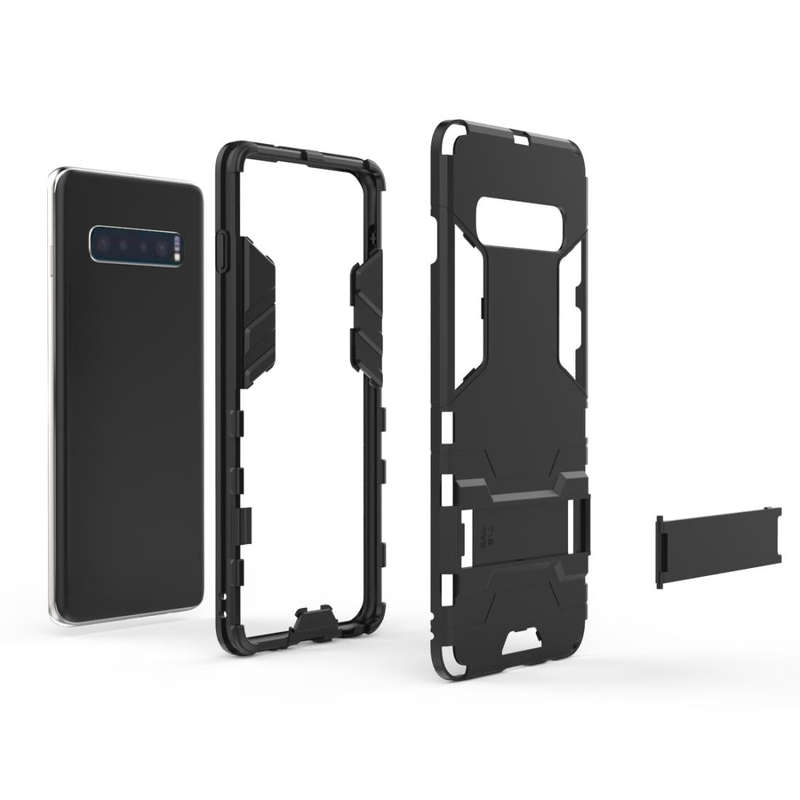 Shockproof PC + TPU Case for Galaxy S10, with Holder (Black)