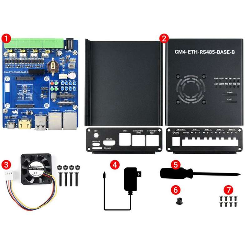 Waveshare Dual ETH Mini-Computer for Raspberry Pi CM4, Gigabit Ethernet, 4CH Isolated RS485(EU Plug)