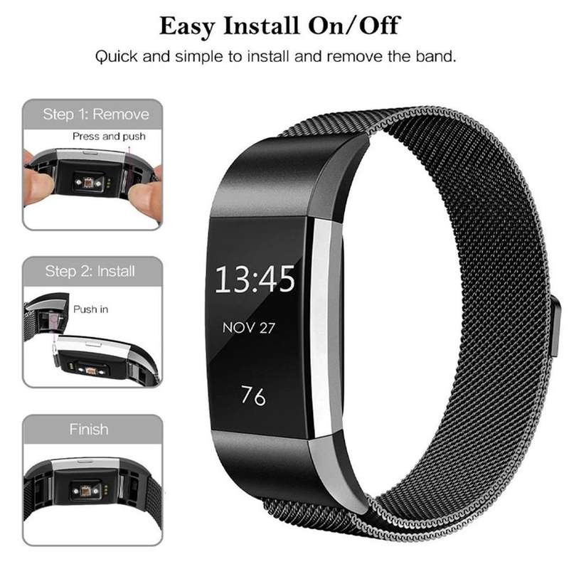 Smart Watch Stainless Steel Watch Band for FITBIT Charge 2, Size: S(Blue)