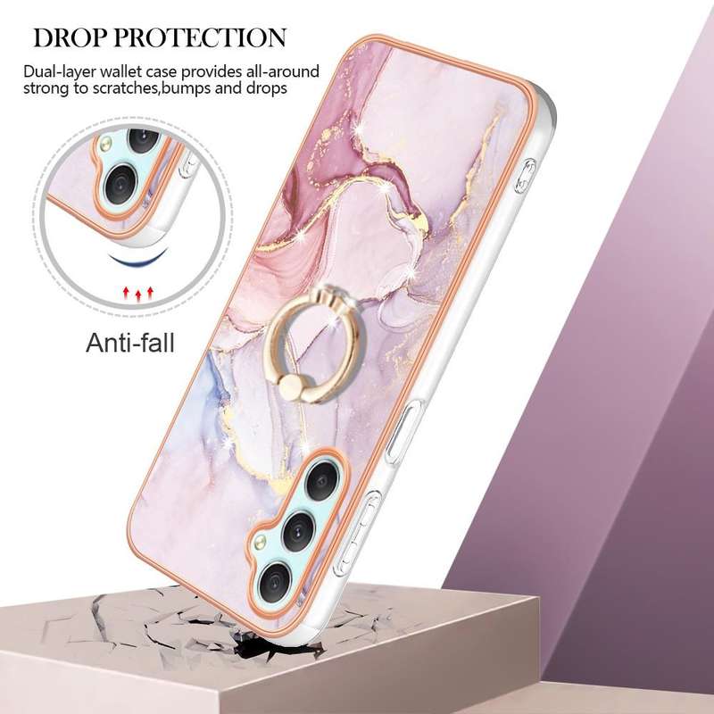 For Samsung Galaxy A24 4G Electroplating Marble IMD TPU Phone Case with Ring Holder(Rose Gold 005)