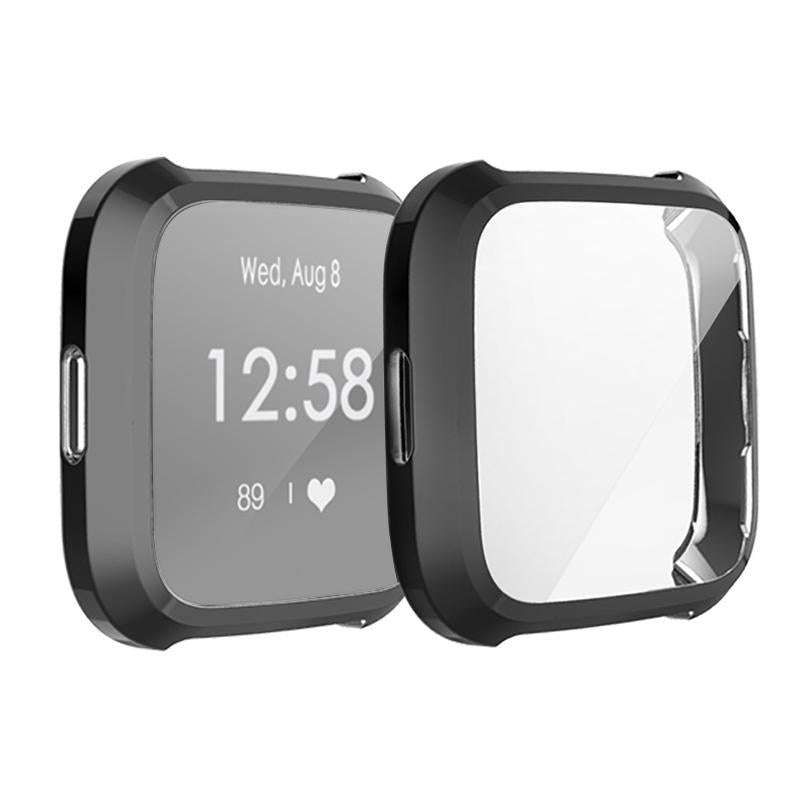 For Fitbit Versa Lite Smart Watch Full Coverage Plating TPU Protective Case(Black)