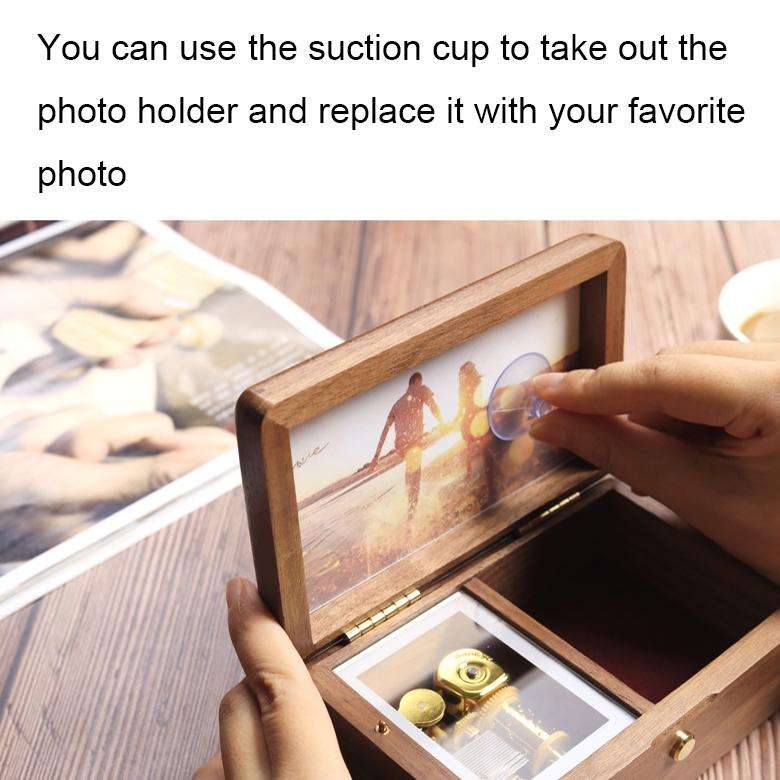 Wooden Jewelry Storage Music Box with Photo Frame Function, Spec: Walnut+Necklace Flannel