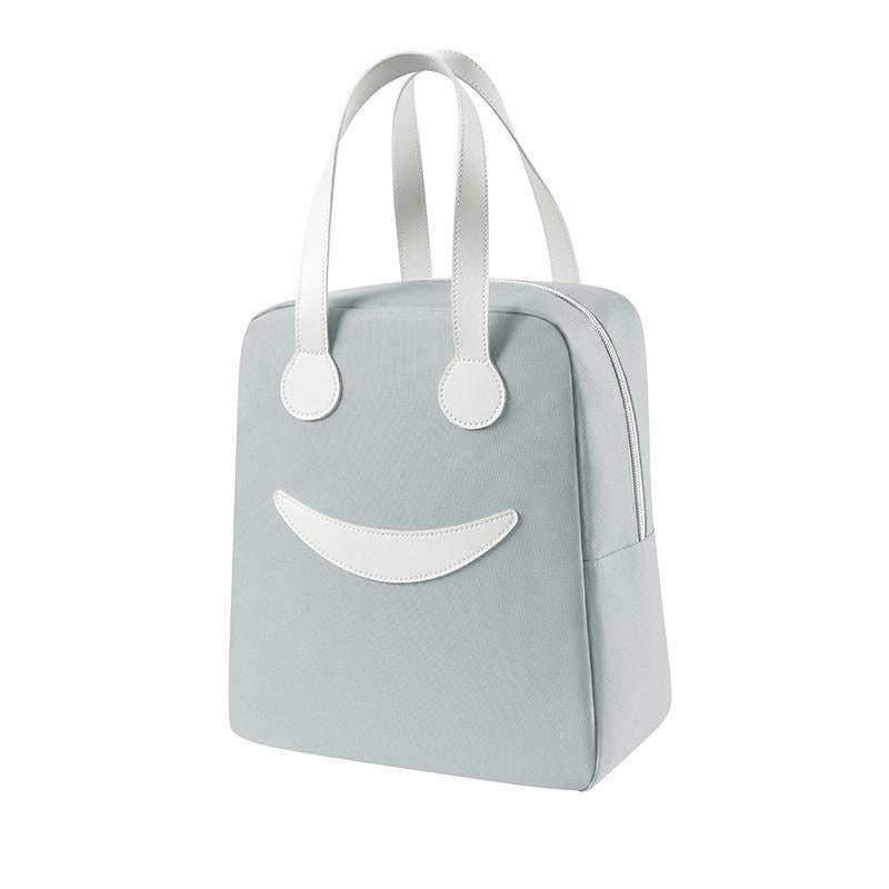 Smiley Lunch Bag with Leather Handles, Size: L (Gray)