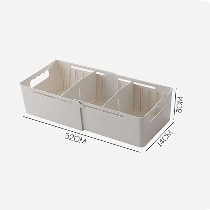 Retractable And Adjustable Three Pane Socks Storage Box(White)