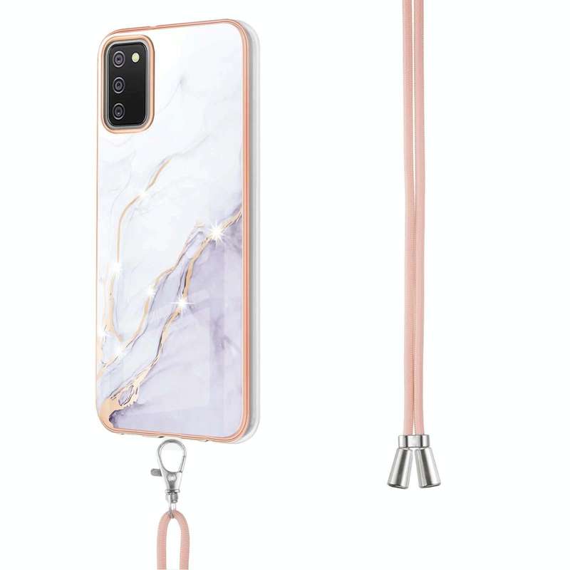 For Samsung Galaxy A02s EU Version 164mm Electroplating Marble Pattern IMD TPU Shockproof Case wi...
