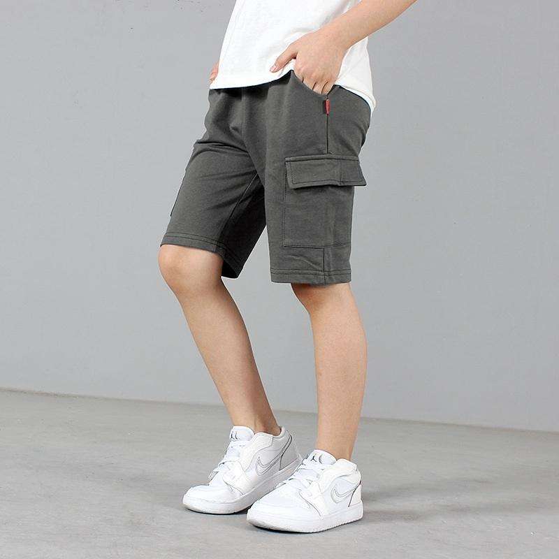 Boys Cotton Casual Overalls Shorts (Color:Iron Grey Size:150cm)