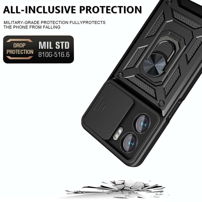 For OPPO A77/A57 Sliding Camera Design TPU + PC Phone Case(Black)