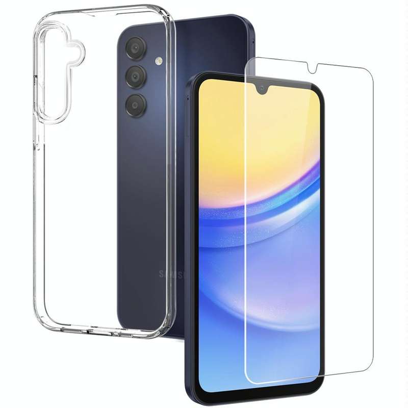 For Samsung Galaxy A15 4G / 5G NORTHJO Transparent TPU Phone Case with Tempered Glass Film(Transp...