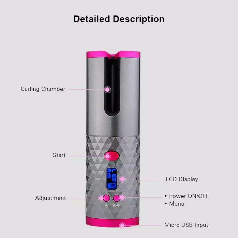 USB Charging Automatic Hair Curler Portable Mini Wireless Multi-function Curling Iron with LCD Di...