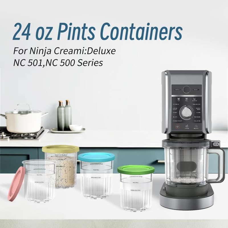 For Ninja Creami Deluxe NC500 / NC501 4pcs /Set 24Oz Ice Cream Containers