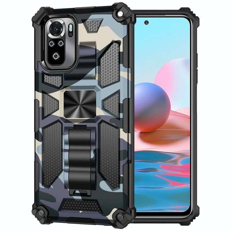For Xiaomi Redmi Note 10 Pro Camouflage Armor Shockproof TPU + PC Magnetic Protective Case with H...