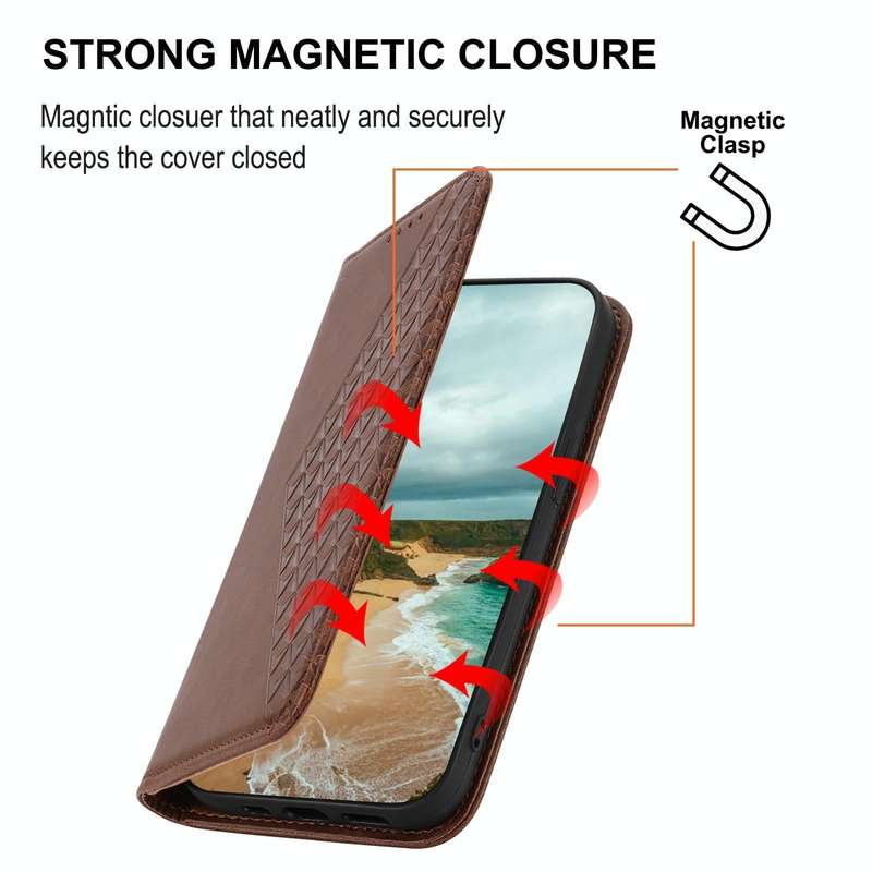 For iPhone 7 Plus / 8 Plus Cubic Grid Calf Texture Magnetic Closure Leather Phone Case(Brown)