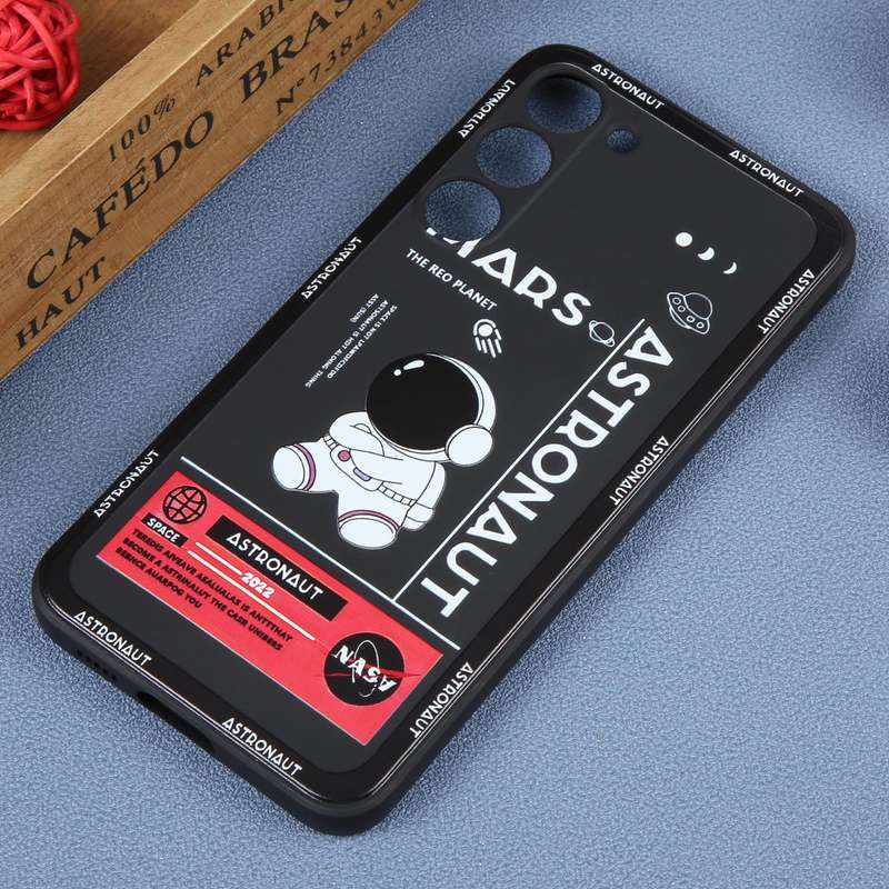 For Samsung Galaxy A02 Astronaut Pattern Silicone Straight Edge Phone Case(Mars Astronaut-Black)