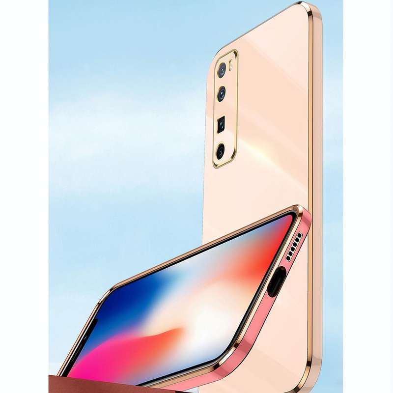 For Huawei nova 7 5G XINLI Straight 6D Plating Gold Edge TPU Shockproof Case with Ring Holder(Pink)
