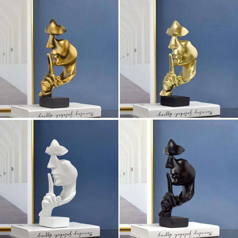 Silence Is Gold Abstract Statue Resin Desktop Decoration(Black)