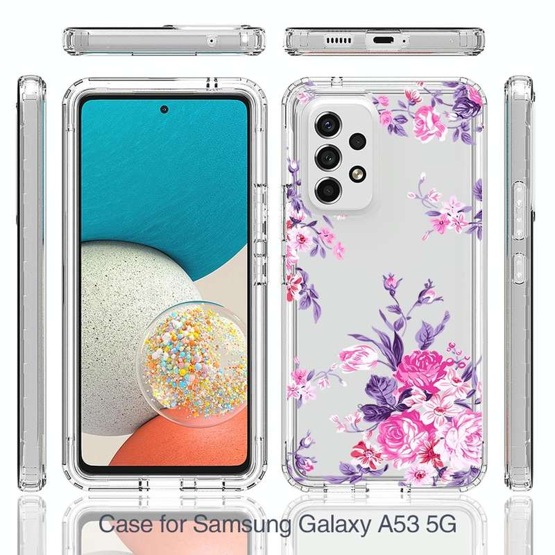 For Samsung Galaxy A53 Transparent Painted Phone Case(Pink Flower)