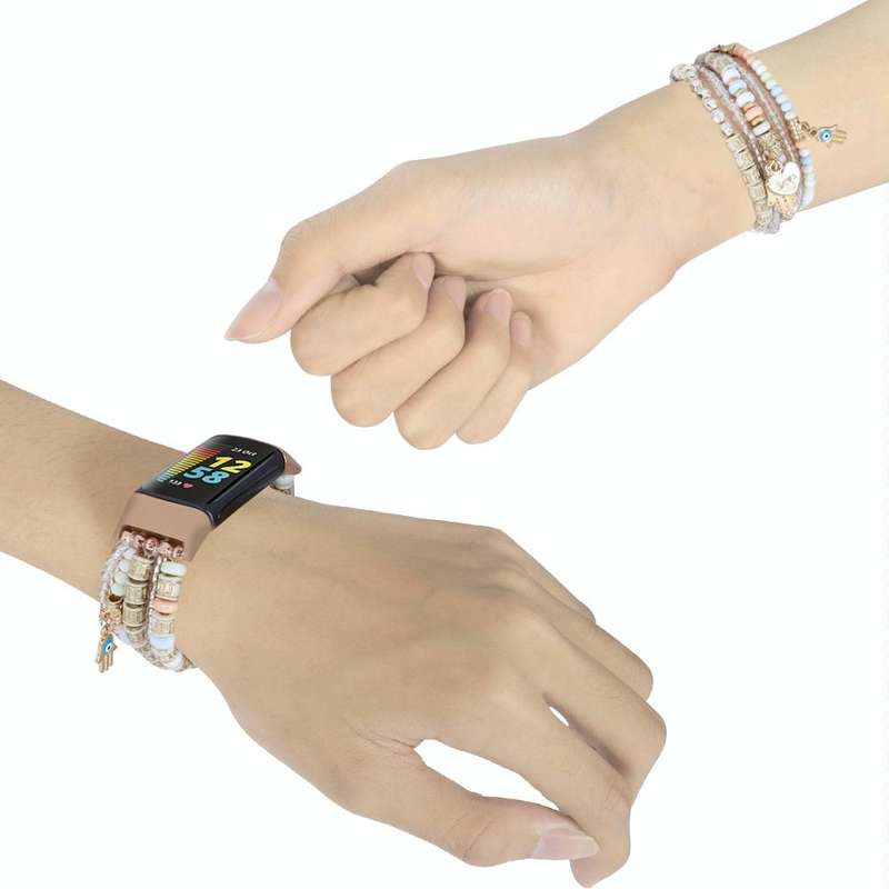 For Fitbit Charge 5 Palm Bead Chain Watch Band(Pink)