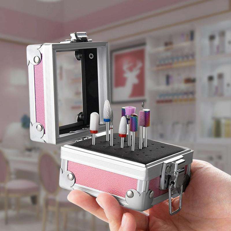 Nail Polishing Head 25 Holes Display Stand Dustproof Storage Box(Pink)