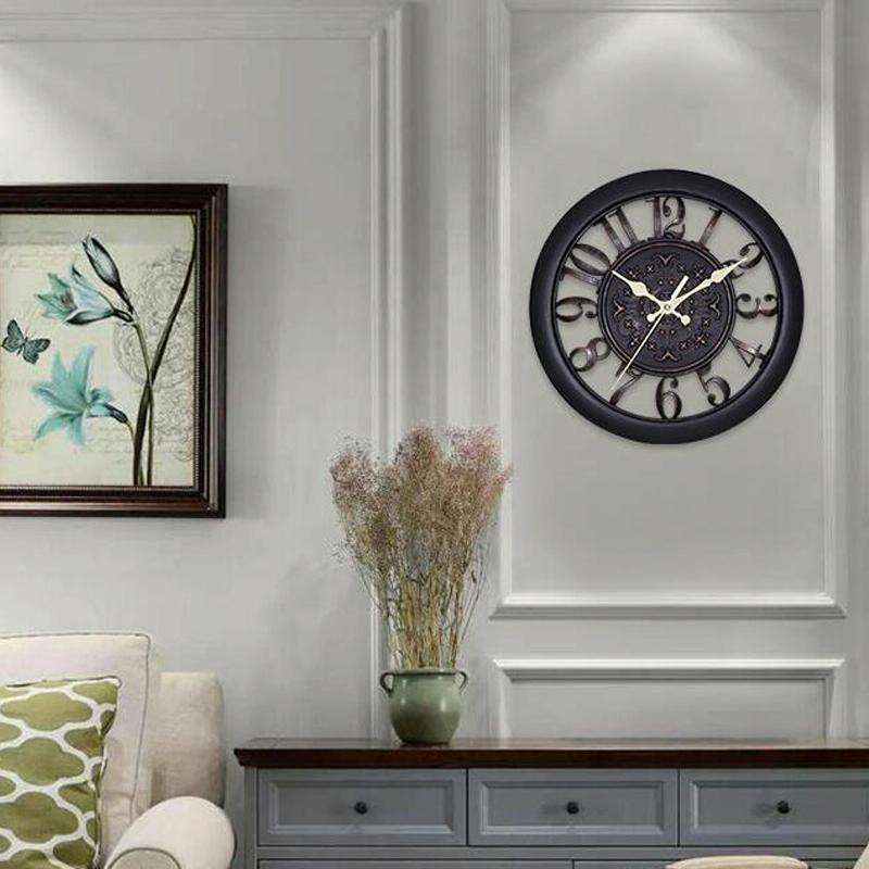Home Round Retro Living Room Quartz Wall Clock(Antique Pink)