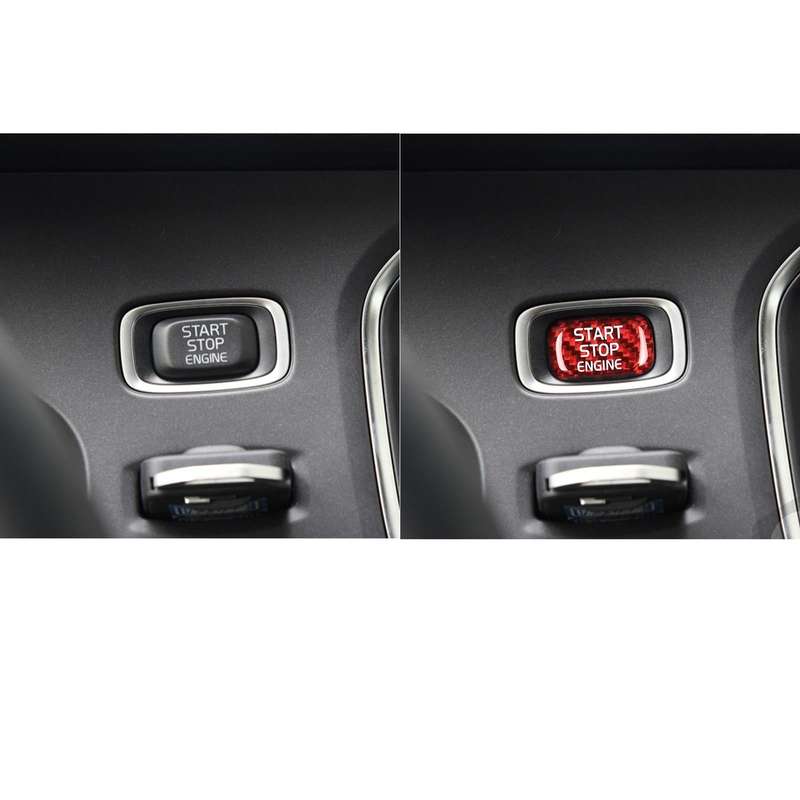 Car Carbon Fiber Engine Start Button Decorative Cover Trim for Volvo V40 2013-2019 (Red)