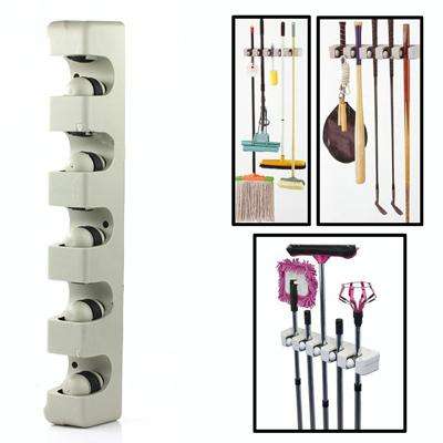 Wall Mounted 5 Positions Mop Broom Holder Tool with 2 Hooks