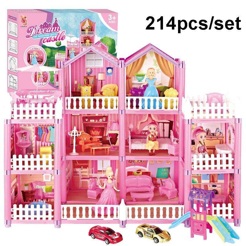 DSJ55-B 214pcs/set Children Passing Domestic Toy Doll House Princess Castle Set Simulation Disgui...