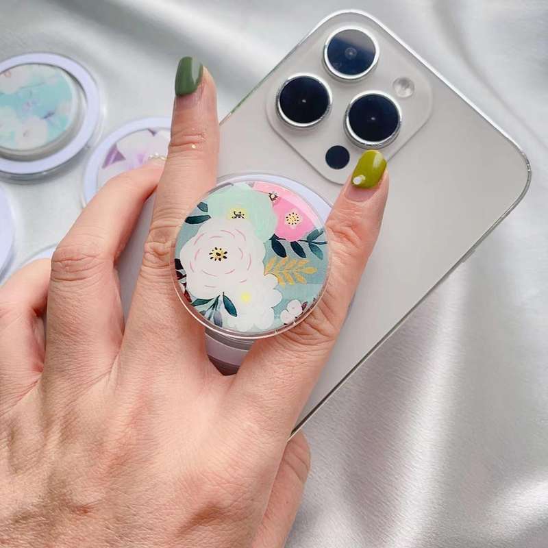 Glue Cartoon Floral Magnetic Airbag MagSafe Phone Telescopic Holder, Without Magnet, Color: 7-Marble