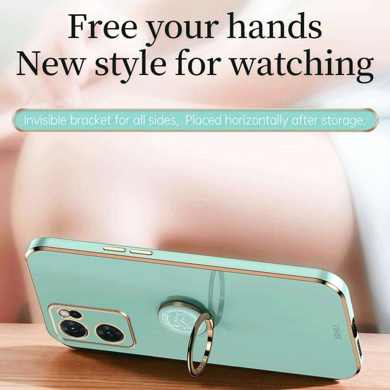 For OPPO Reno7 Global XINLI Straight Edge 6D Electroplate TPU Phone Case with Ring Holder(Black)