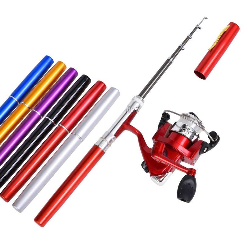 LEO Pen Type Fishing Rod & Spinning Wheel Fishing Reel Portable Pocket Fishing Gear(H8022PU Purple)