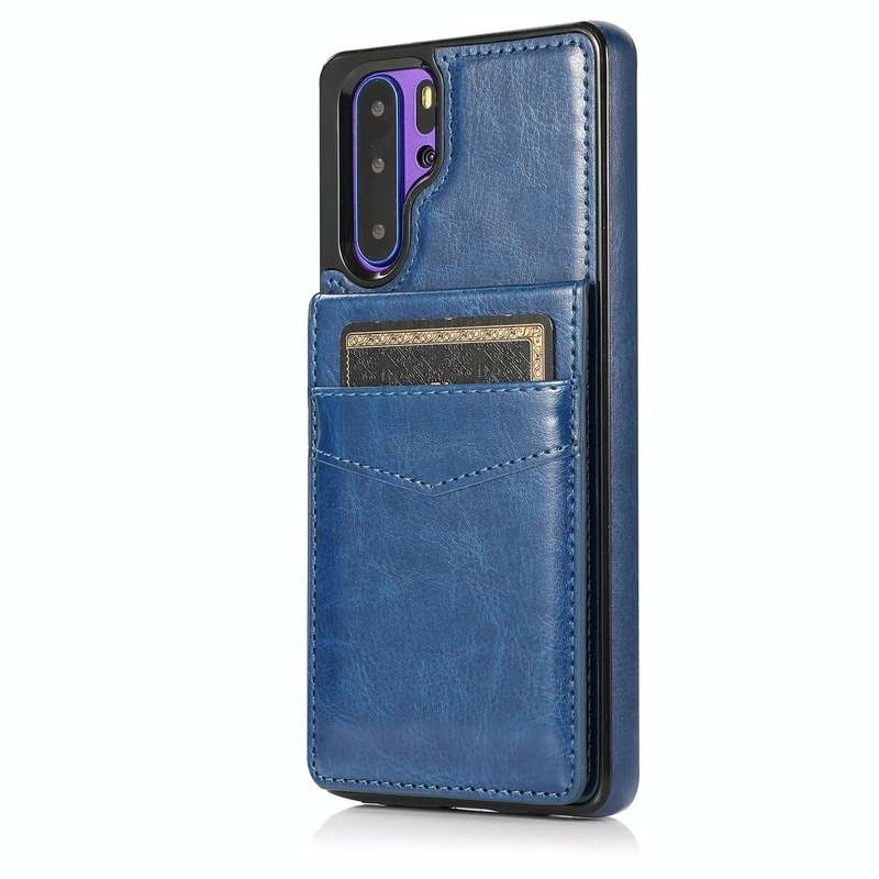For Huawei P30 Pro Solid Color PC + TPU Protective Case with Holder & Card Slots(Blue)