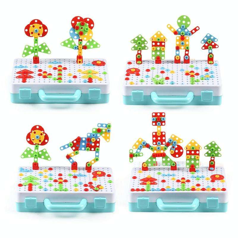 Children Screw-Tightening Electric Drill Toy Manual Assembly Toolbox, Style: 3D + Manual Drill (1...