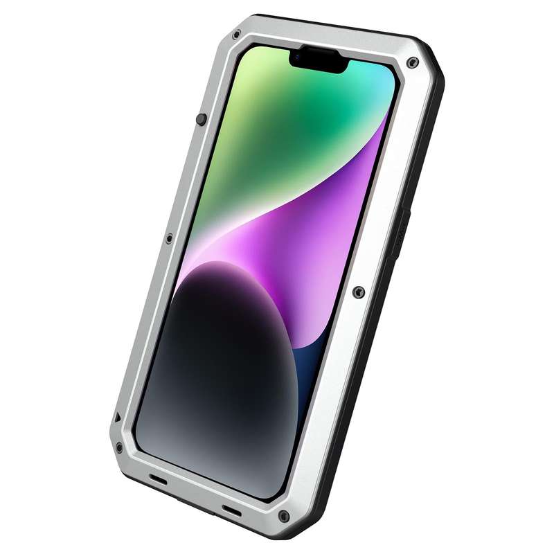 For iPhone 14 Shockproof Waterproof Silicone + Zinc Alloy Case (Silver)