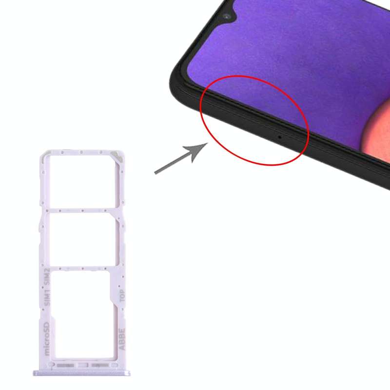 For Samsung Galaxy A22 SM-A225 SIM Card Tray + SIM Card Tray + Micro SD Card Tray (Purple)