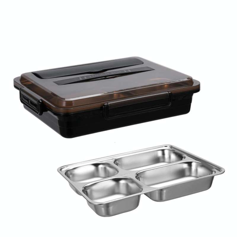 304 Stainless Steel Lunch Box Leakproof Insulated Student Dormitory Bento Box, Spec: 4 Grid Black