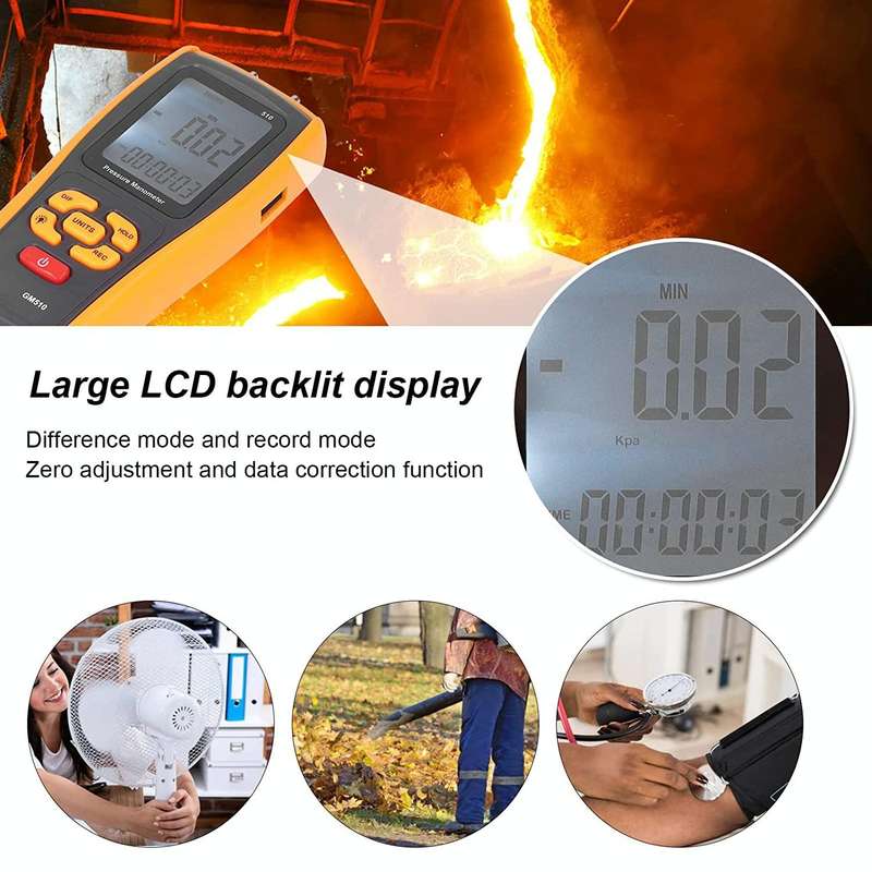 BENETECH GM510 LCD Display Pressure Manometer(Yellow)