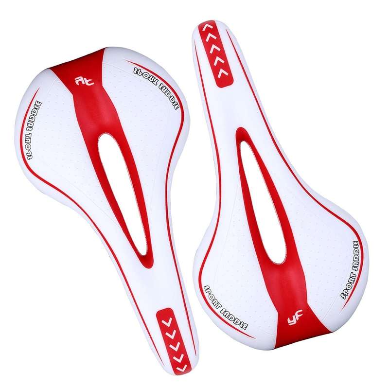 YAFEE YF-1018 Mountain Bike Saddle Bicycle Riding Saddle Bicycle Saddle(White Red)