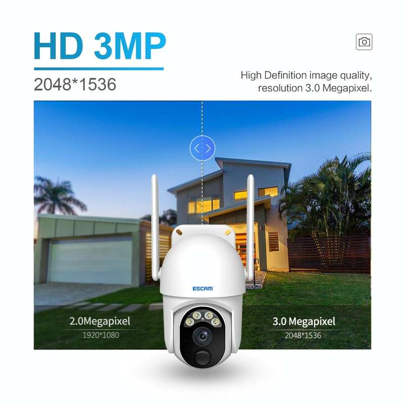 ESCAM QF103 3MP Cloud Storage PT WIFI PIR Alarm IP Camera with Solar Panel Battery Support Full C...