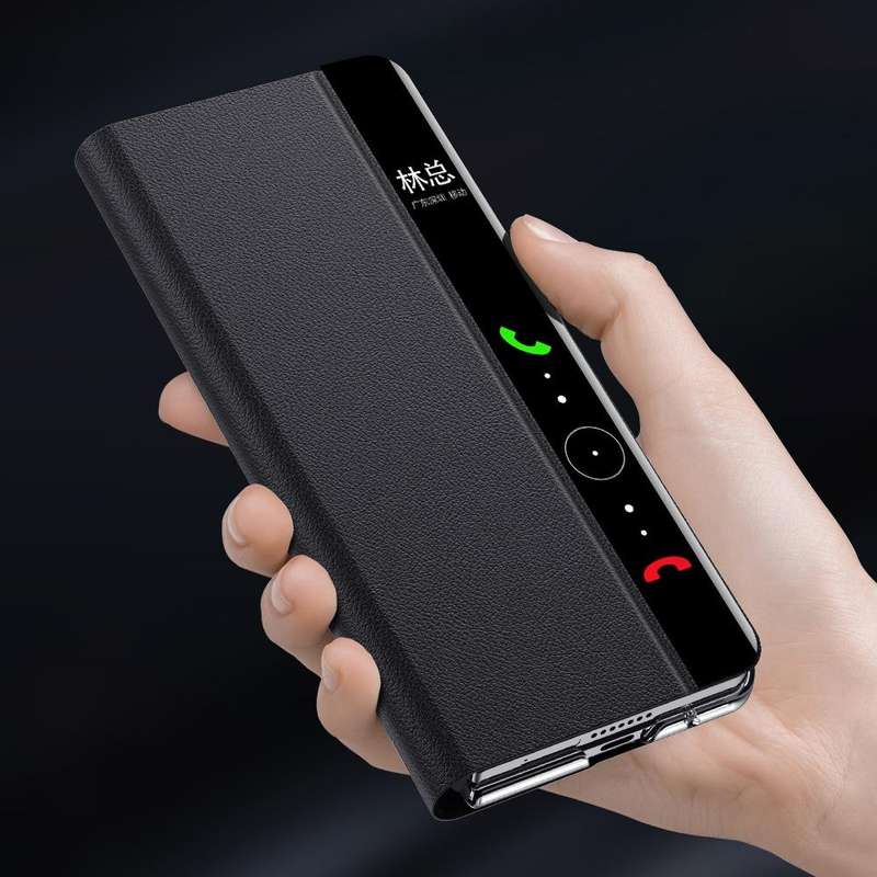 For Huawei Mate X3 Plain Magnetic Phone Case with Smart View Window & Holder(Black)