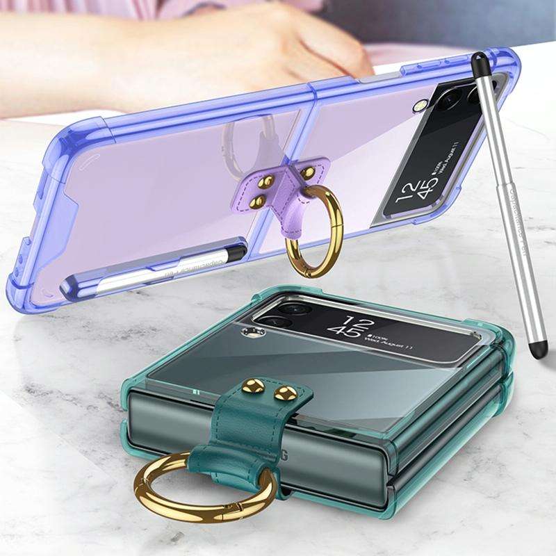 For Samsung Galaxy Z Flip3 5G GKK Shockproof Airbag Phone Case with Ring Holder & Stylus Pen(Tran...