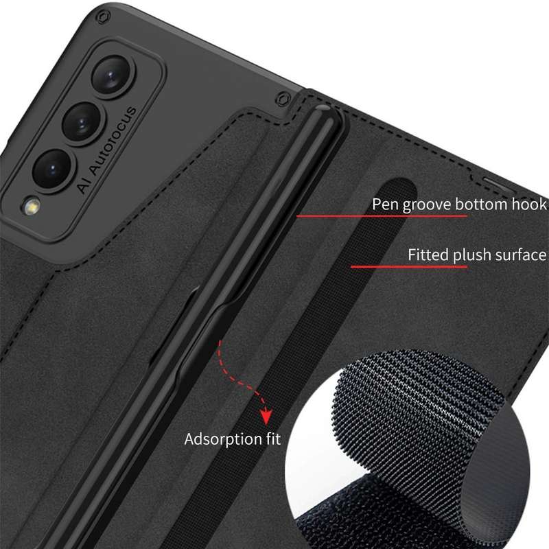 For Samsung Galaxy Z Fold4 GKK Armor Flip Leather Phone Case with Pen Slots(Black)