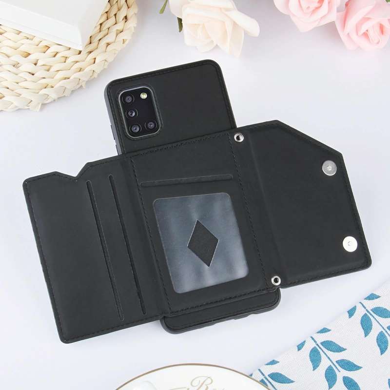 For Samsung Galaxy A31 Skin Feel PU + TPU + PC Back Cover Shockproof Case with Card Slots & Holde...