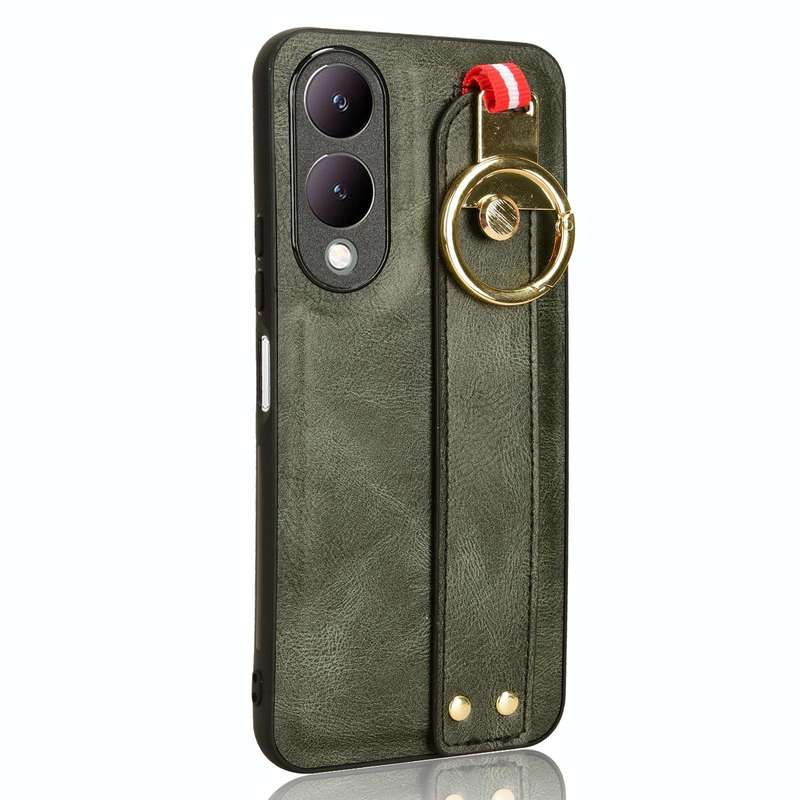 For vivo Y17s 4G Wristband Leather Back Phone Case(Green)